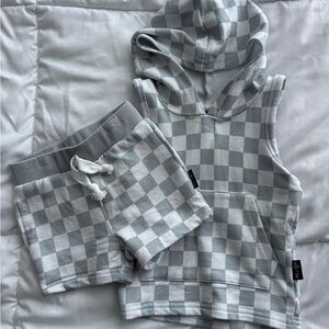 Kids Checkered Hoodie and Shorts Set - Gray